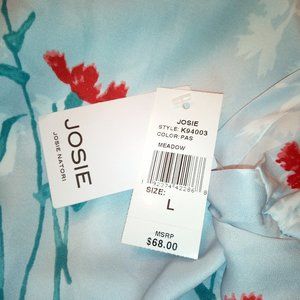 Josie Natori Meadow Robe Wrap  Loungewear Silver Blue Sz L NWT